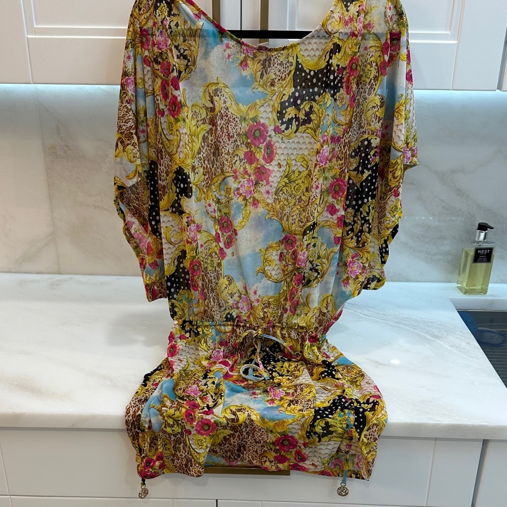 Luli Fama Bright Floral Baroque Print Tunic Dress/coverup